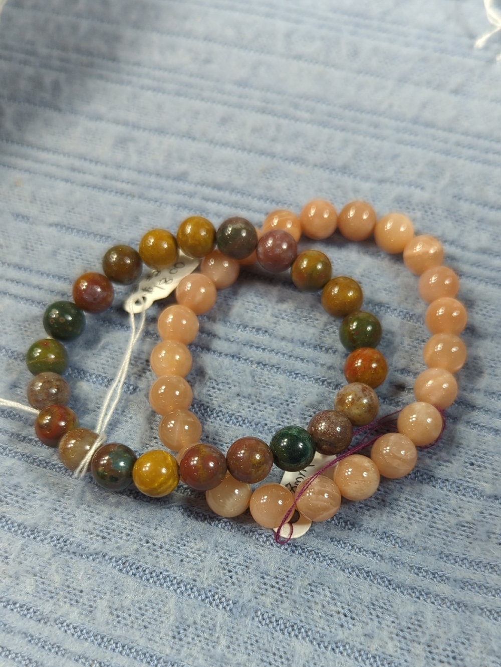 Peach Moonstone and Ocean Jasper Bracelets